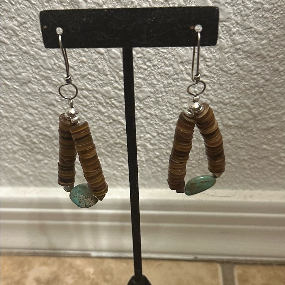 Hand Crafted Turquoise, Shell & Sterling Silver Eartings “One of a Kind”